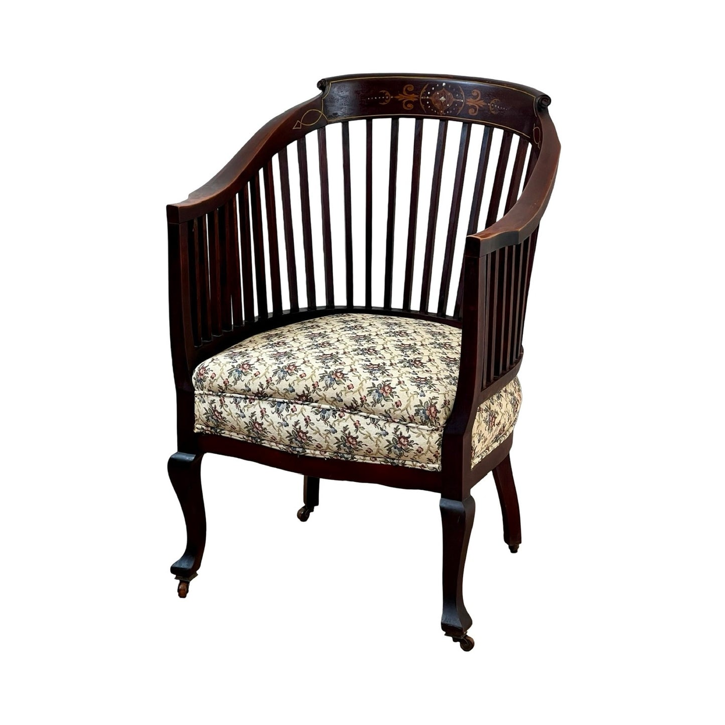 Antique Edwardian Lathback Chair with Satinwood and Mother of Pearl Inlay