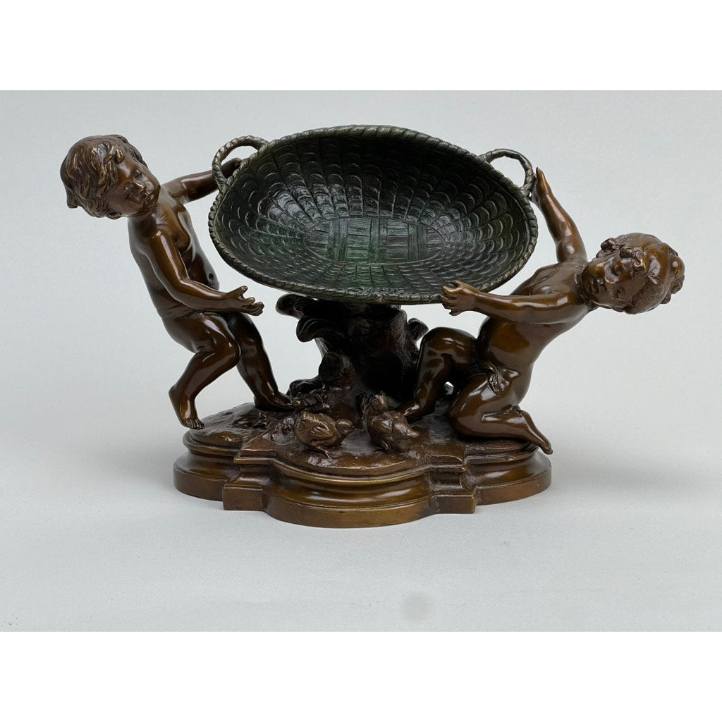 Antique Bronze “Two Putti with a Dish” Auguste Moreau (1834-1917) Stamped Cire Perdue