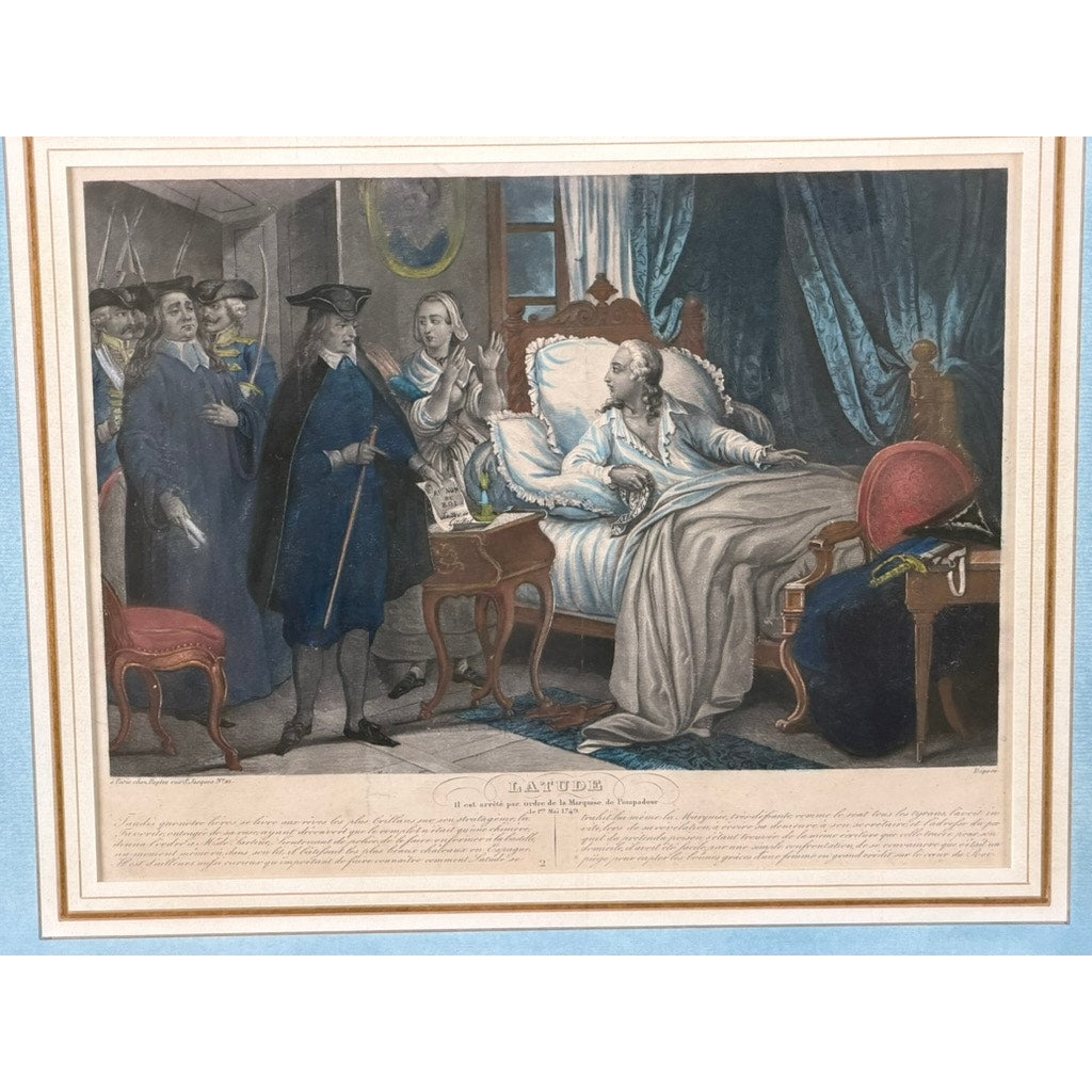 Set of Four French Hand-Colored Engravings Depicting the Life of Latude, Published by Dopter, Paris, Early 19th Century
