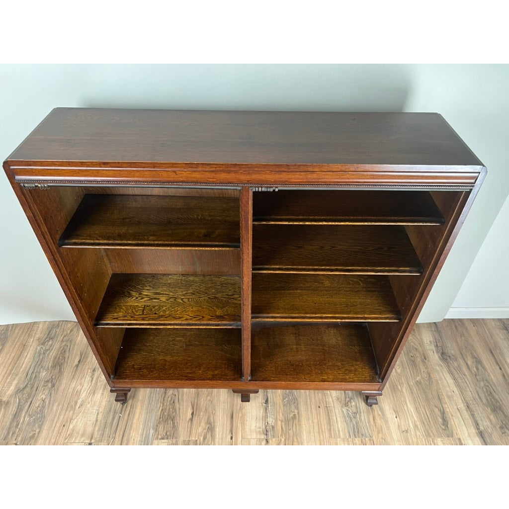 Antique Edwardian Oak Open Bookcase with Curtain Rods c. 1910