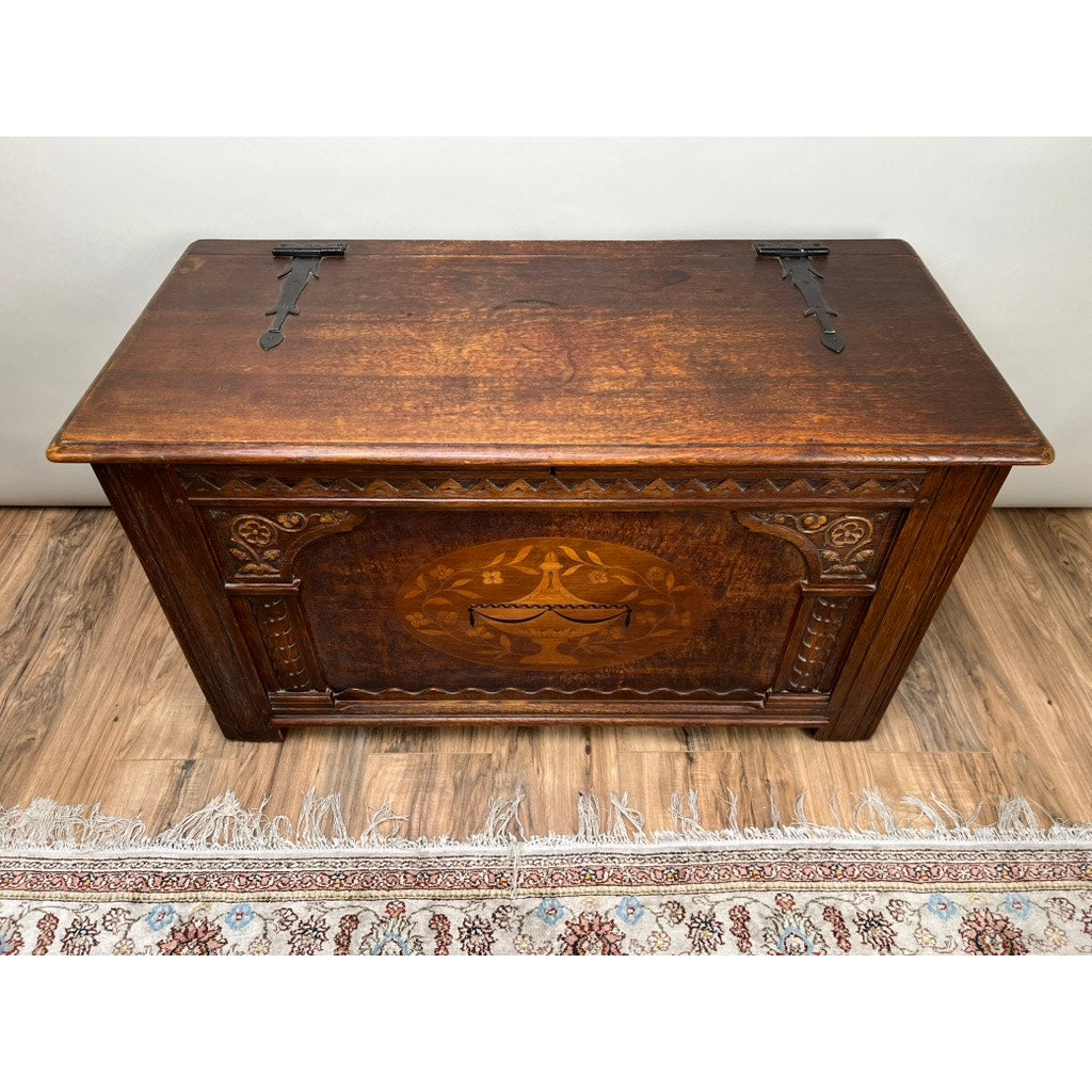 Antique Carved Oak Wedding Chest c. 1900