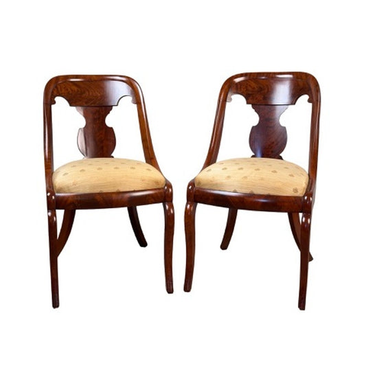 Pair Federal Period Mahogany Saber-Leg Side Chairs, c. 1820