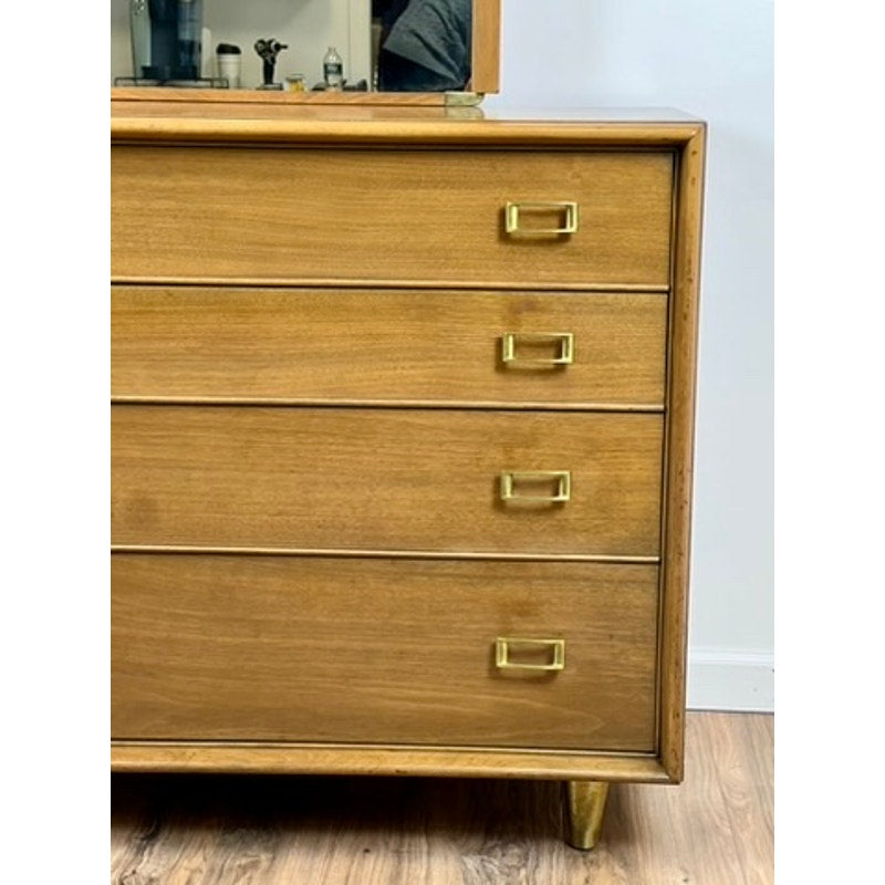 Mid-Century Modern Johnson Paul Frankl Eight Drawer Dresser with Mirror