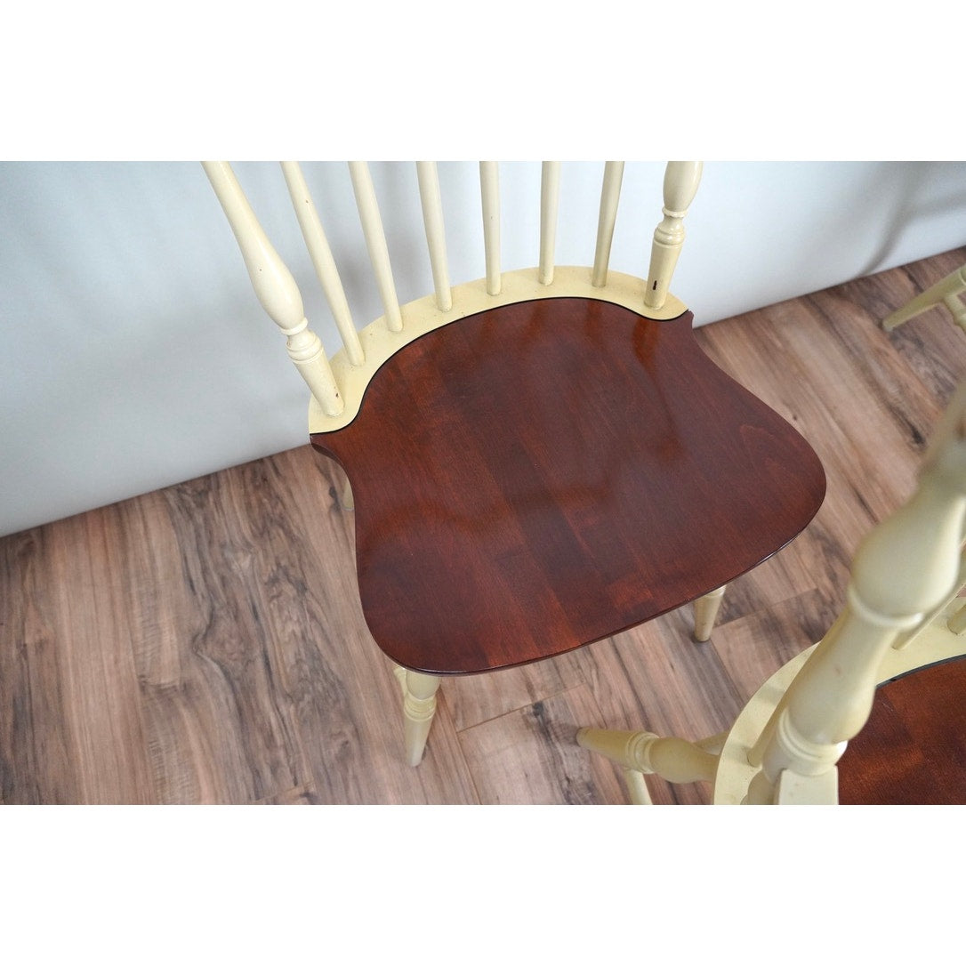 Vintage Set of Four Hitchcock Ivory Windsor Dining Chairs