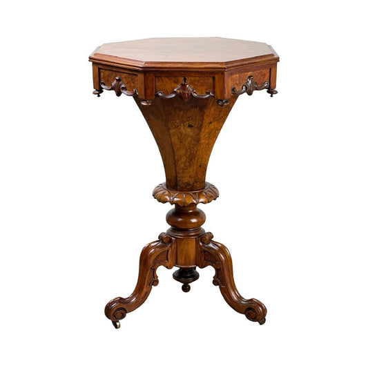 Antique Victorian Walnut Burl Trumpet Table c. Mid 19th Century