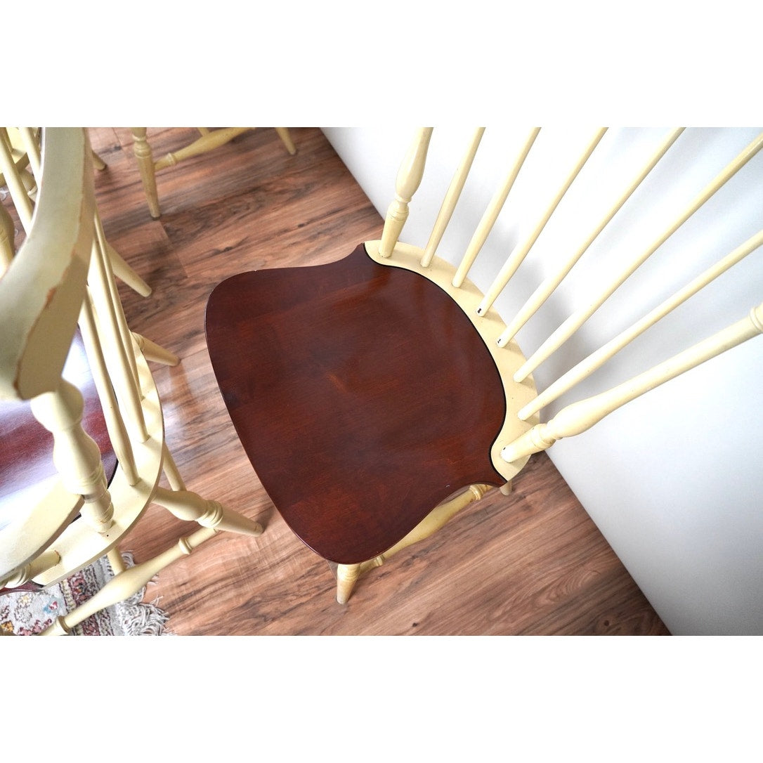 Vintage Set of Four Hitchcock Ivory Windsor Dining Chairs