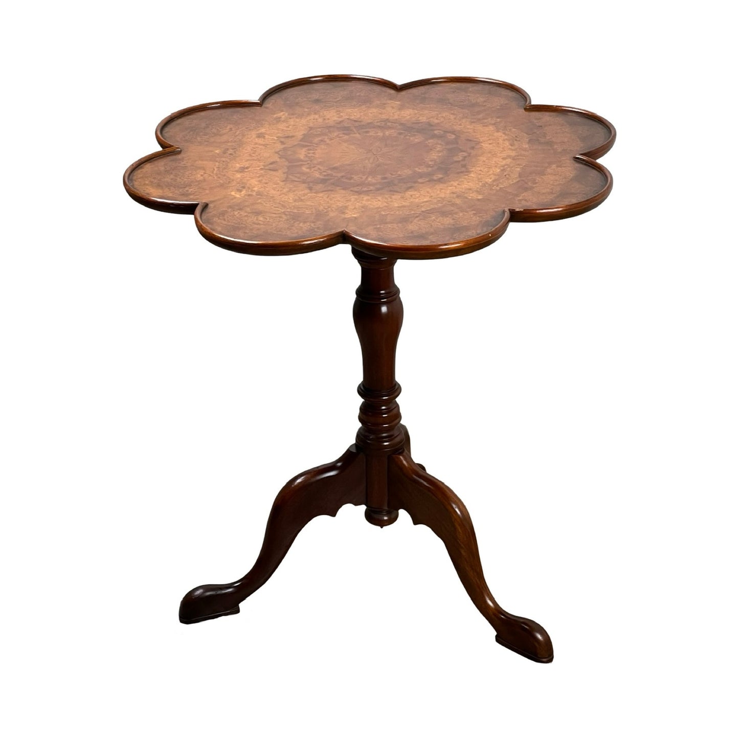 Vintage Walnut Burl Queen Anne Style Tilt Top Candle Stand