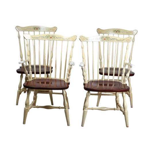 Vintage Set of Four Hitchcock Ivory Windsor Dining Chairs
