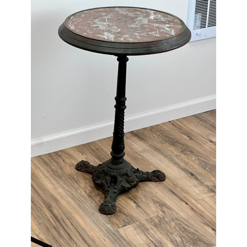 Antique French Napoleon III Cast Iron Marble Top Bistro Table c. 1850