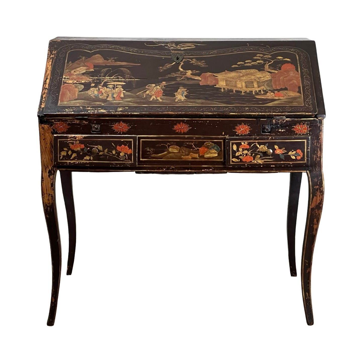 Antique French Louis XV Japanned Fall Front Desk c. 18th Century