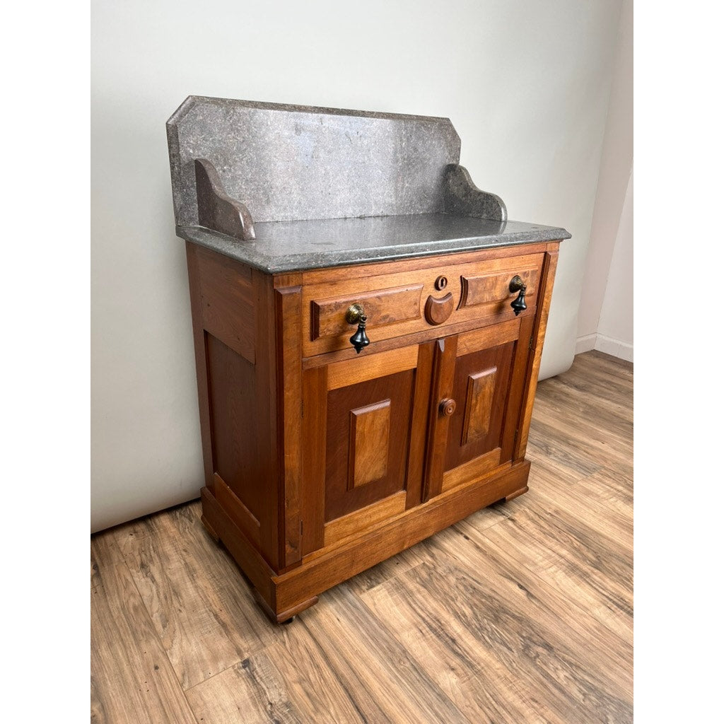 Antique Eastlake Victorian Walnut Marble Top Commode c. 1900