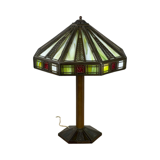 Antique Bradley & Hubbard Arts & Crafts Prairie School Slag Glass Lamp