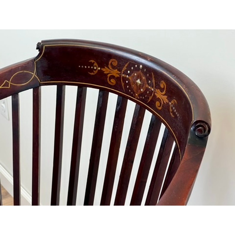 Antique Edwardian Lathback Chair with Satinwood and Mother of Pearl Inlay