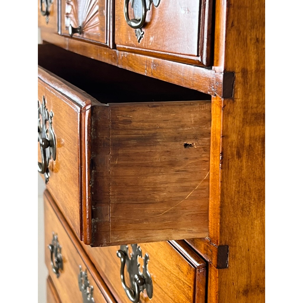 Antique New England Maple Queen Anne Bonnet Top Highboy c. 1760