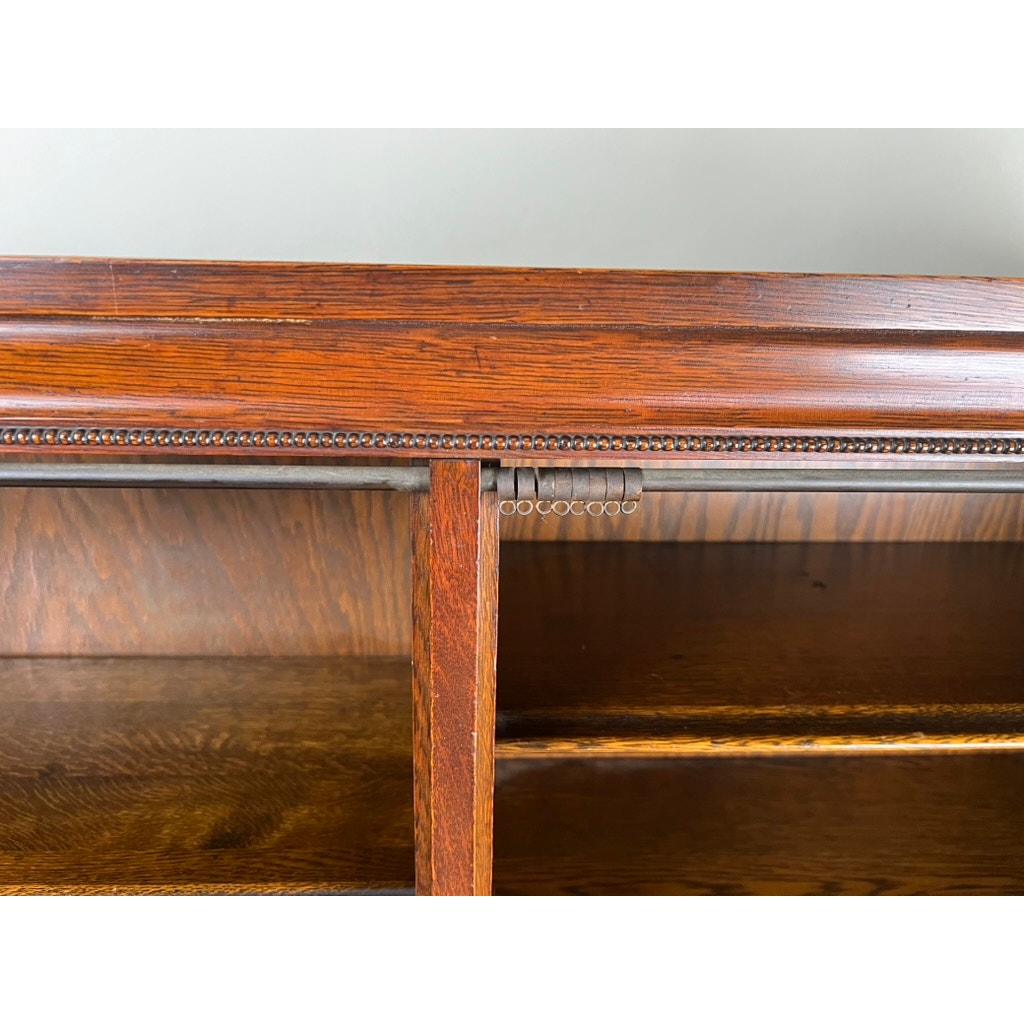 Antique Edwardian Oak Open Bookcase with Curtain Rods c. 1910