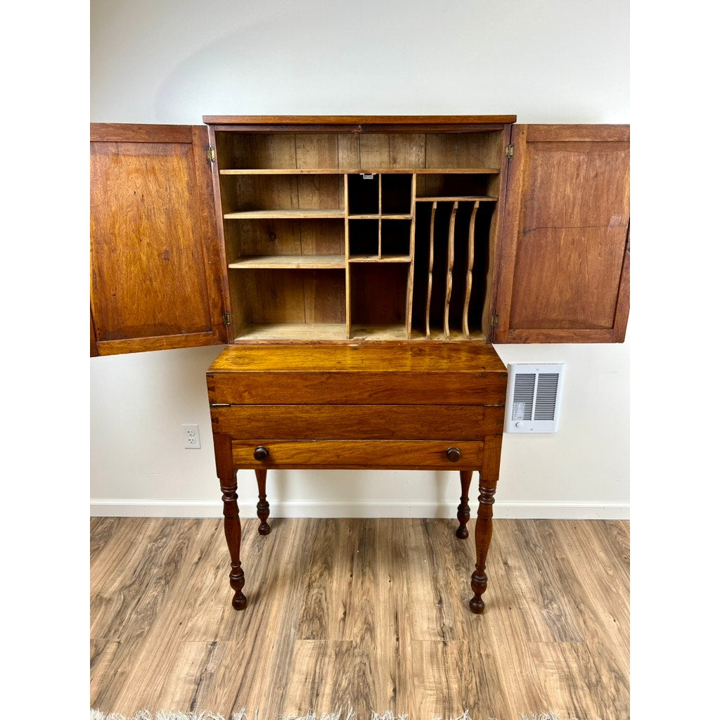 Antique Sheraton Chestnut Fold Over Secretary with Blind Door Top c. 1820