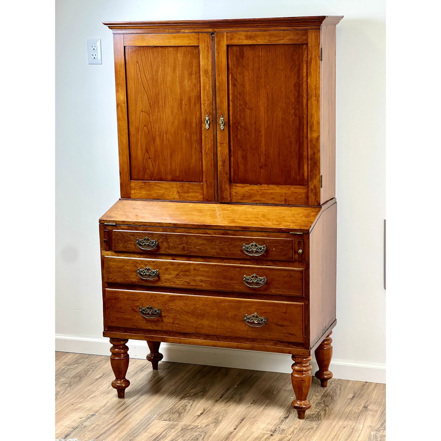 Antique Sheraton Cherry Fold Over Secretary with Blind Door Top c. 19th Century