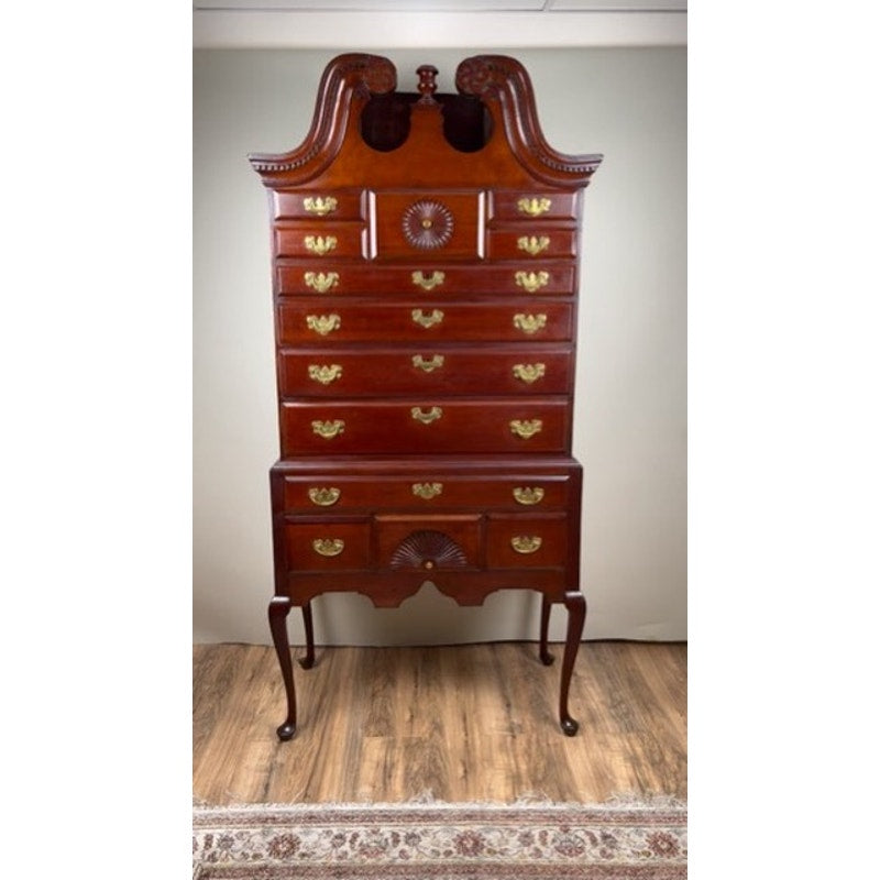 Antique Chippendale Cherry Highboy with Broken Swans Neck Pediment c. Late 18th Century