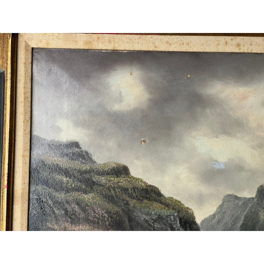 Painting Oil on Canvas Alfred Worthington (British 1835-1927) “Mountain Lake” Signed Lower Right