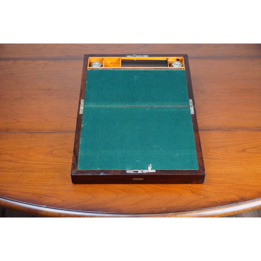 Antique Napoleon III Rosewood Lap Desk with Brass and Mother of Pearl Inlay