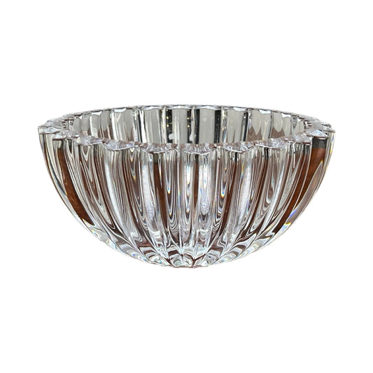 Vintage Tiffany & Co. Crystal Bowl featuring a ribbed petal design and scalloped rim—an elegant decorative piece or striking crystal centerpiece from Tiffany & Co.
