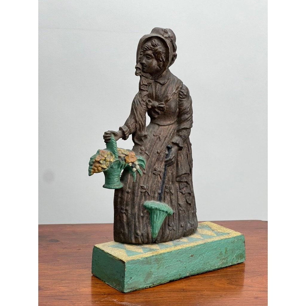 Antique Victorian Bradley and Hubbard Woman with Flowers Door Stop