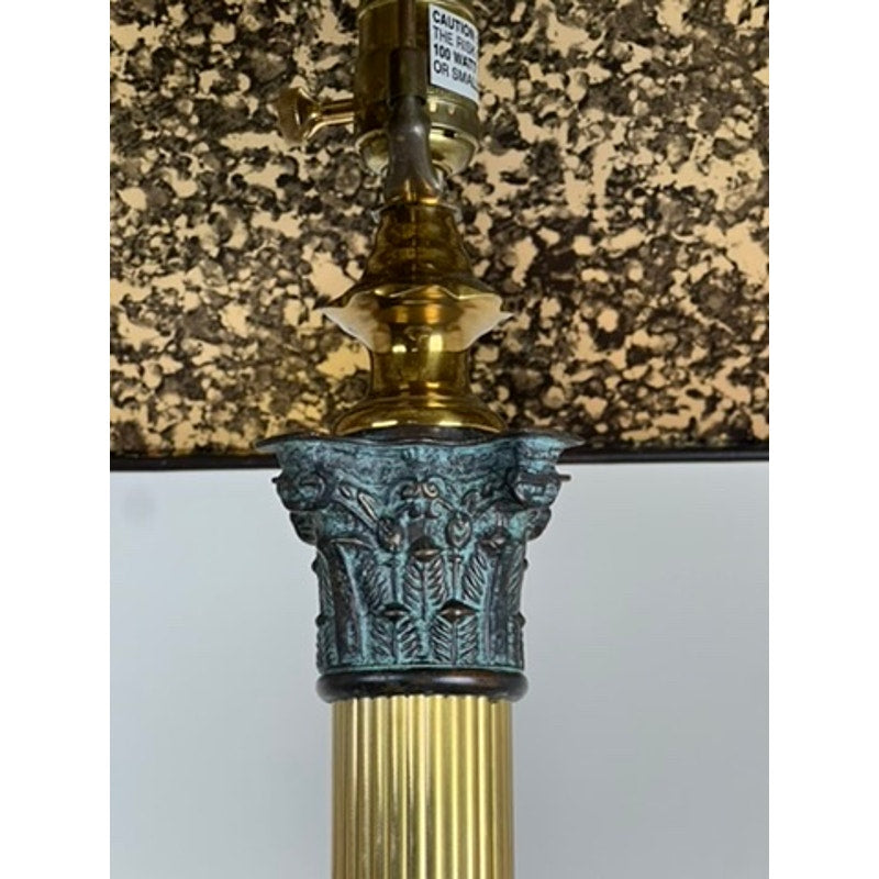 Brass and bronze floor lamp with Arts and Crafts style design
