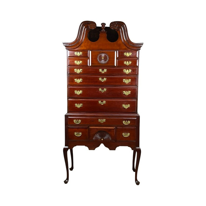 Antique Chippendale Cherry Highboy with Broken Swans Neck Pediment c. Late 18th Century