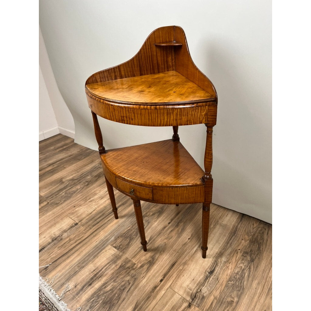 Antique Federal Period Tiger Maple Corner Wash Stand c. Early 19th Century