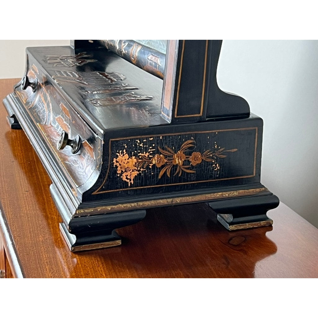 Fine Antique Chinoiserie Black Lacquer Dressing Mirror c. Late 19th Century