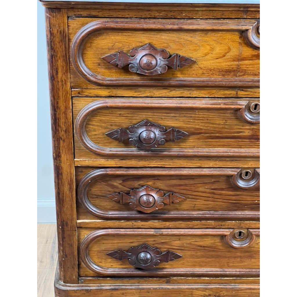 Antique Victorian Chestnut Four Drawer Marble Top Dresser c. 1900