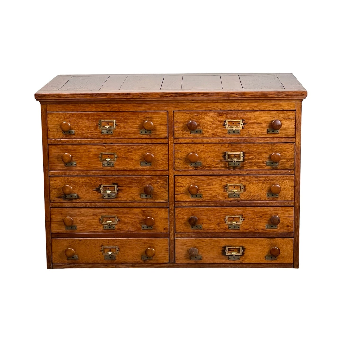 Antique oak multi-drawer file cabinet, early 20th century, functional antique storage.