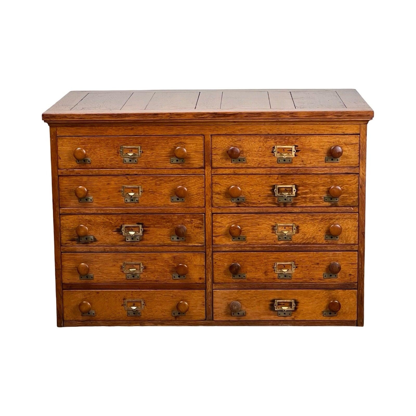 Antique oak multi-drawer file cabinet, early 20th century, functional antique storage.