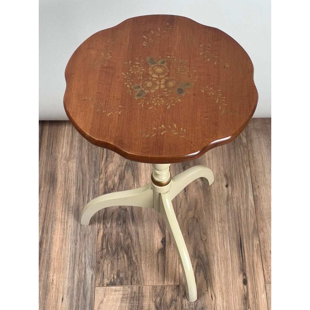 American vintage Hitchcock candle stand round top and cream pedestal