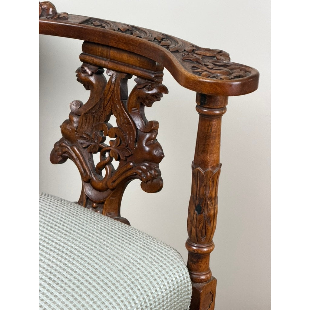 Italian Renaissance Revival Carved Walnut Corner Chair, c.1880