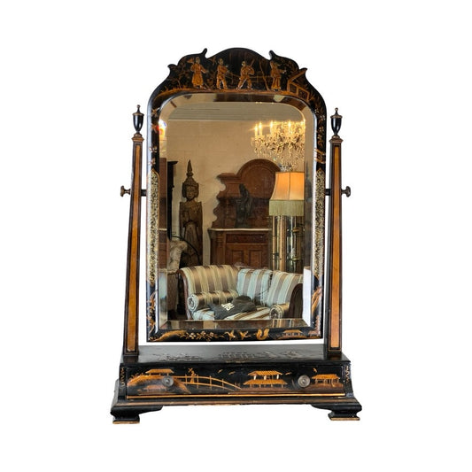 Fine Antique Chinoiserie Black Lacquer Dressing Mirror c. Late 19th Century