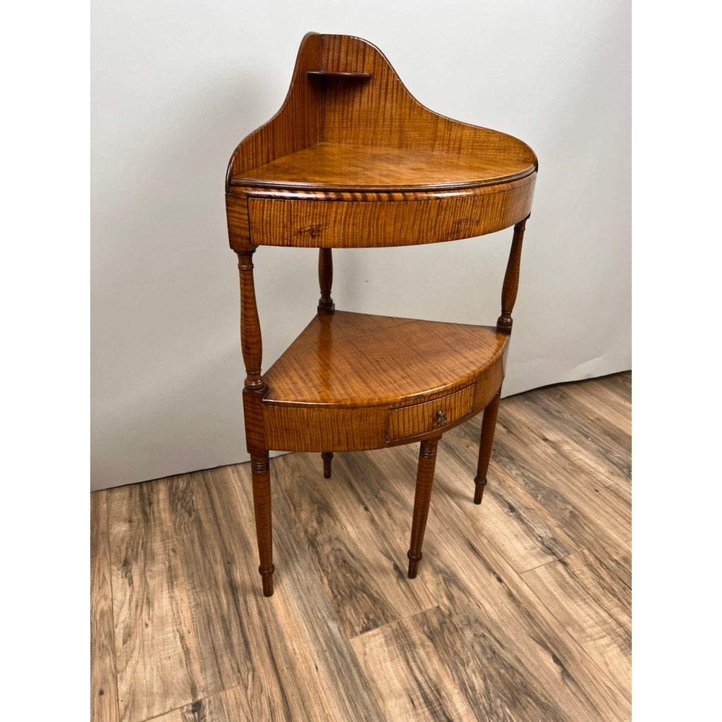 Antique Federal Period Tiger Maple Corner Wash Stand c. Early 19th Century