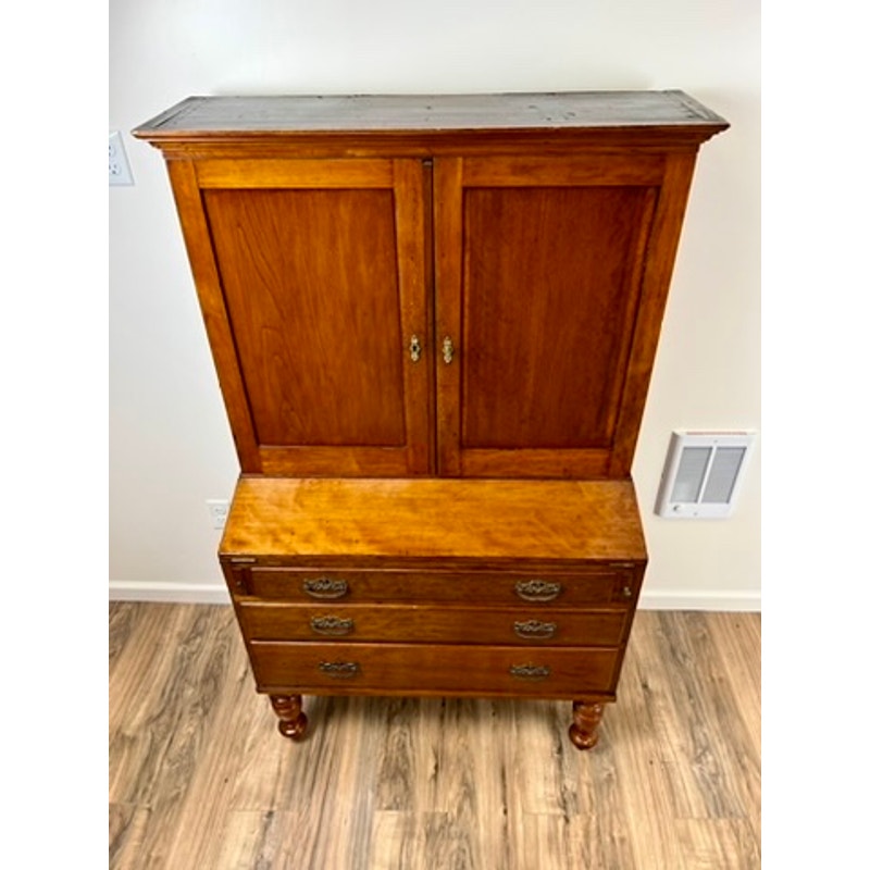 Antique Sheraton Cherry Fold Over Secretary with Blind Door Top c. 19th Century