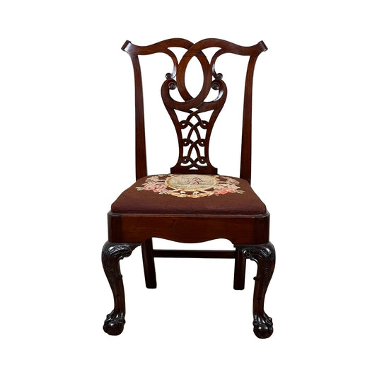 Antique Chippendale Mahogany Tapestry Seat Side Chair c. Mid 19th Century
