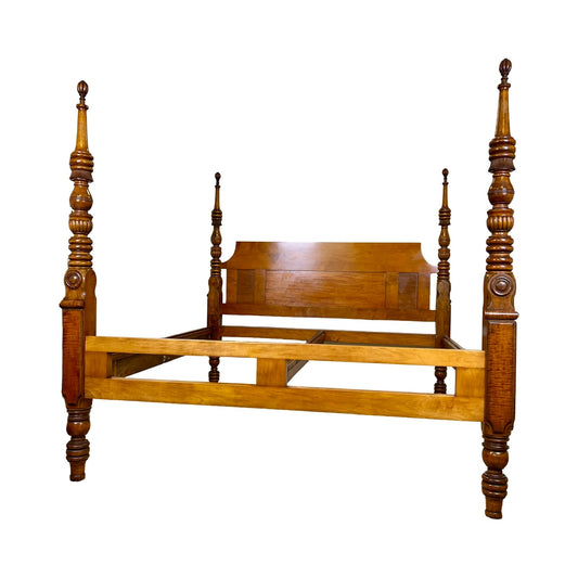 Antique 19th Century Sheraton Field Bed Resized to King by Leonards New England Seekonk, MA