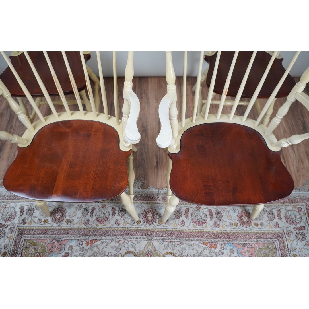 Vintage Set of Four Hitchcock Ivory Windsor Dining Chairs