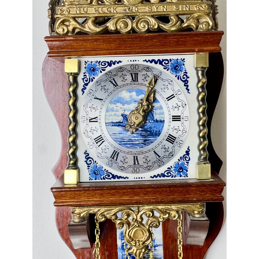 Zaandam Dutch Vintage Weight Driven Blue Delft Wall Clock