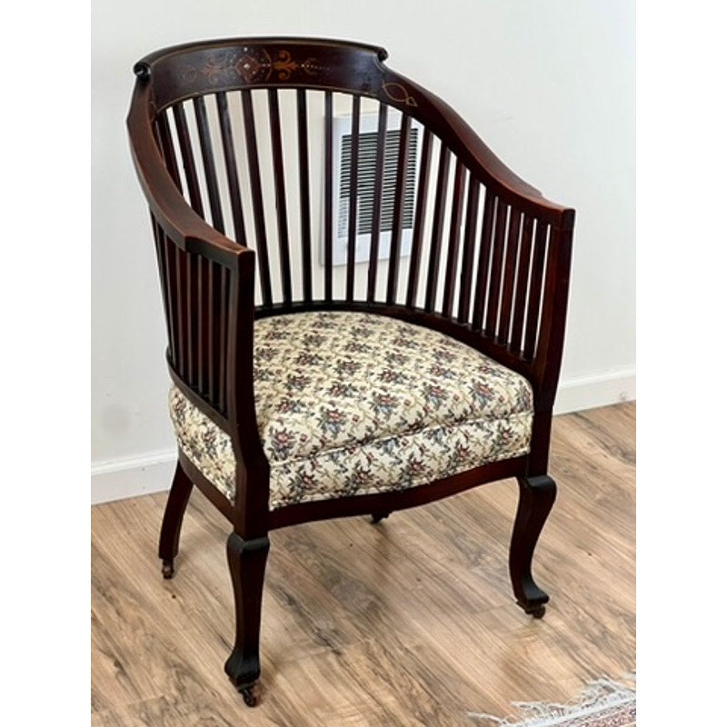 Antique Edwardian Lathback Chair with Satinwood and Mother of Pearl Inlay