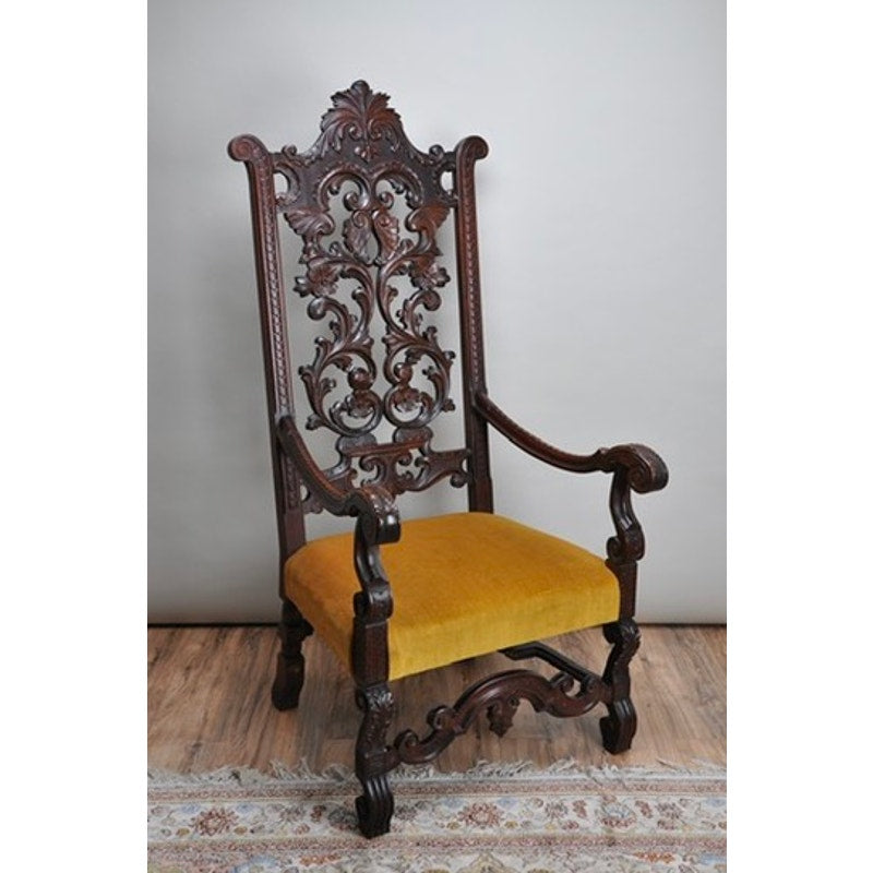 Antique Mahogany Jacobean Acanthus Carved Parlor Throne c. Mid 19th Century