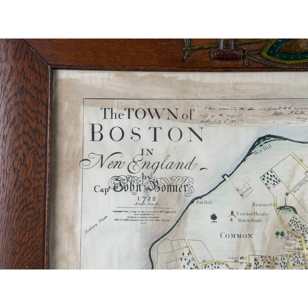 John Bonner “The Town of Boston” Map, After the 1835 George G. Smith Edition, Antique Oak Frame