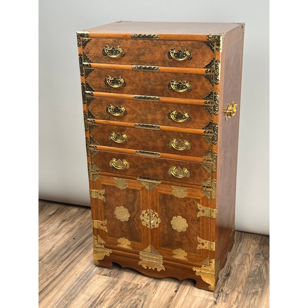 Vintage Korean Elm Burl Brass Bound Bandaji Scholars Chest