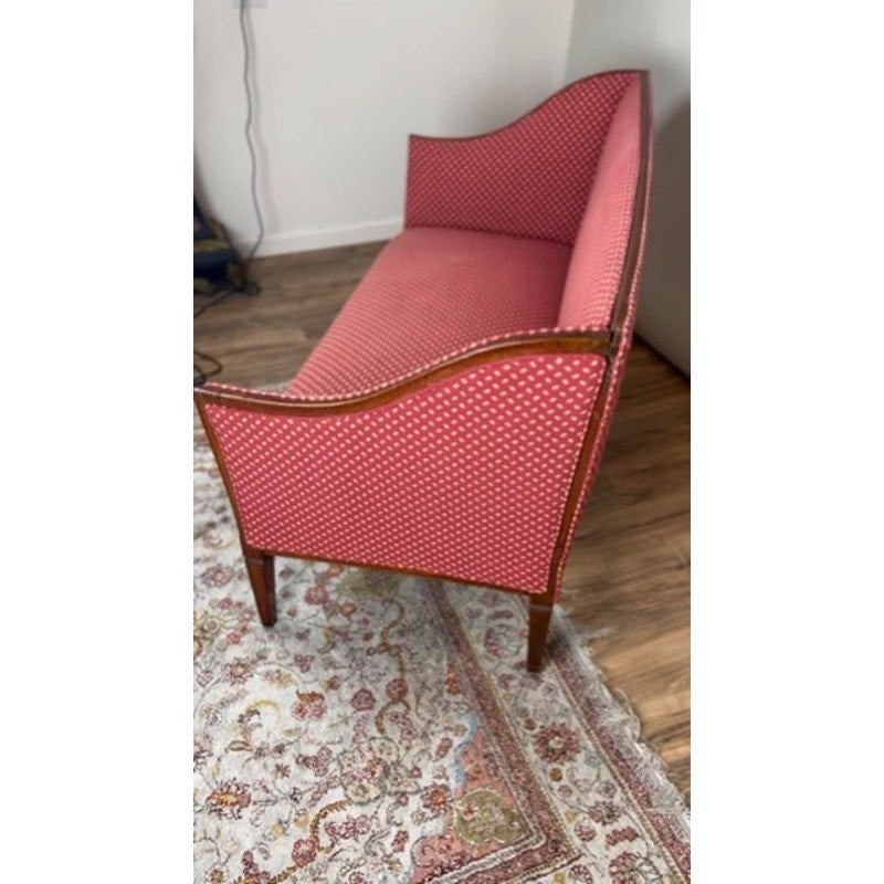 Antique Austrian settee with older leg repair and minor upholstery fading