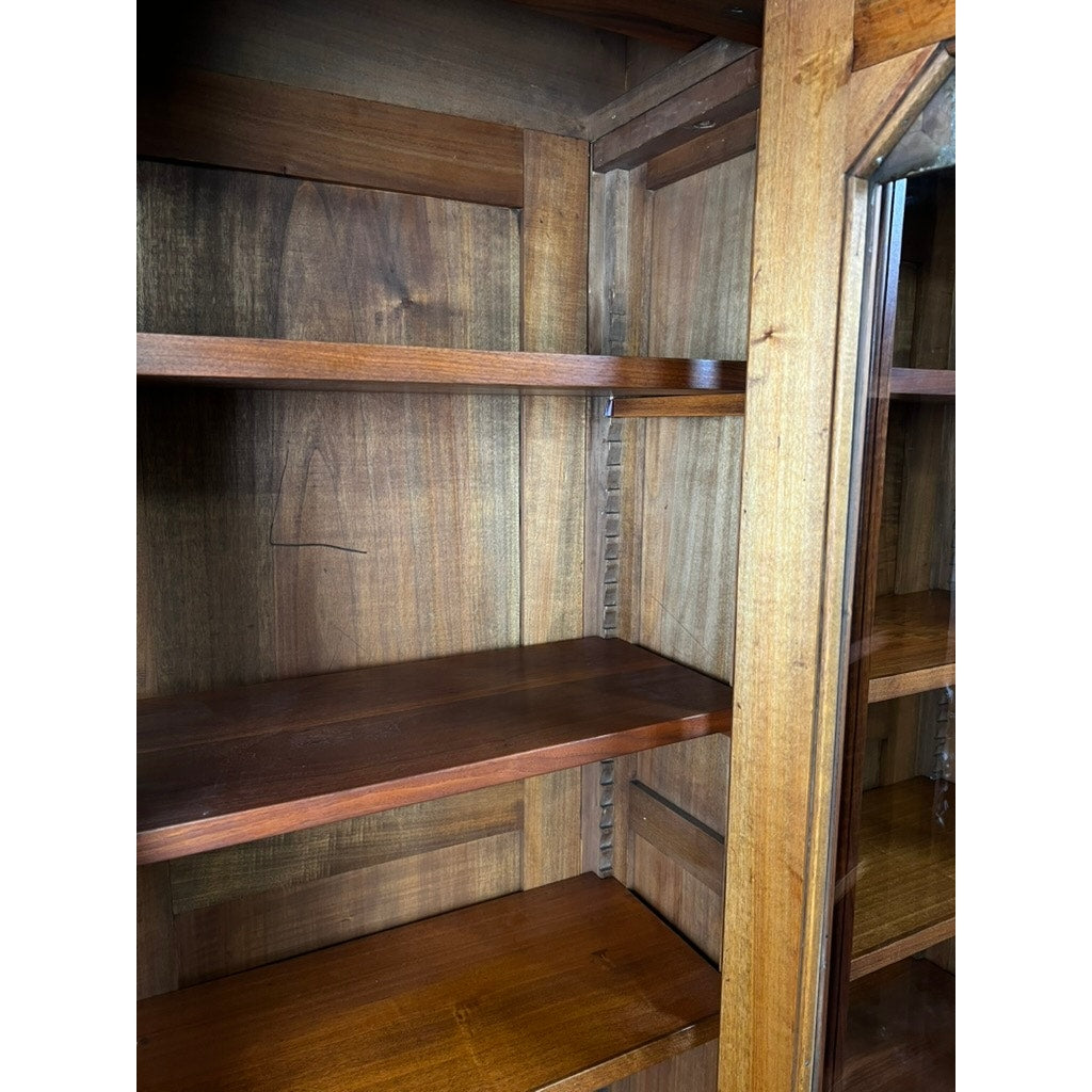 Antique Monumental French Renaissance Revival Solid Walnut Glass Door Bookcase c. Early 20th C.