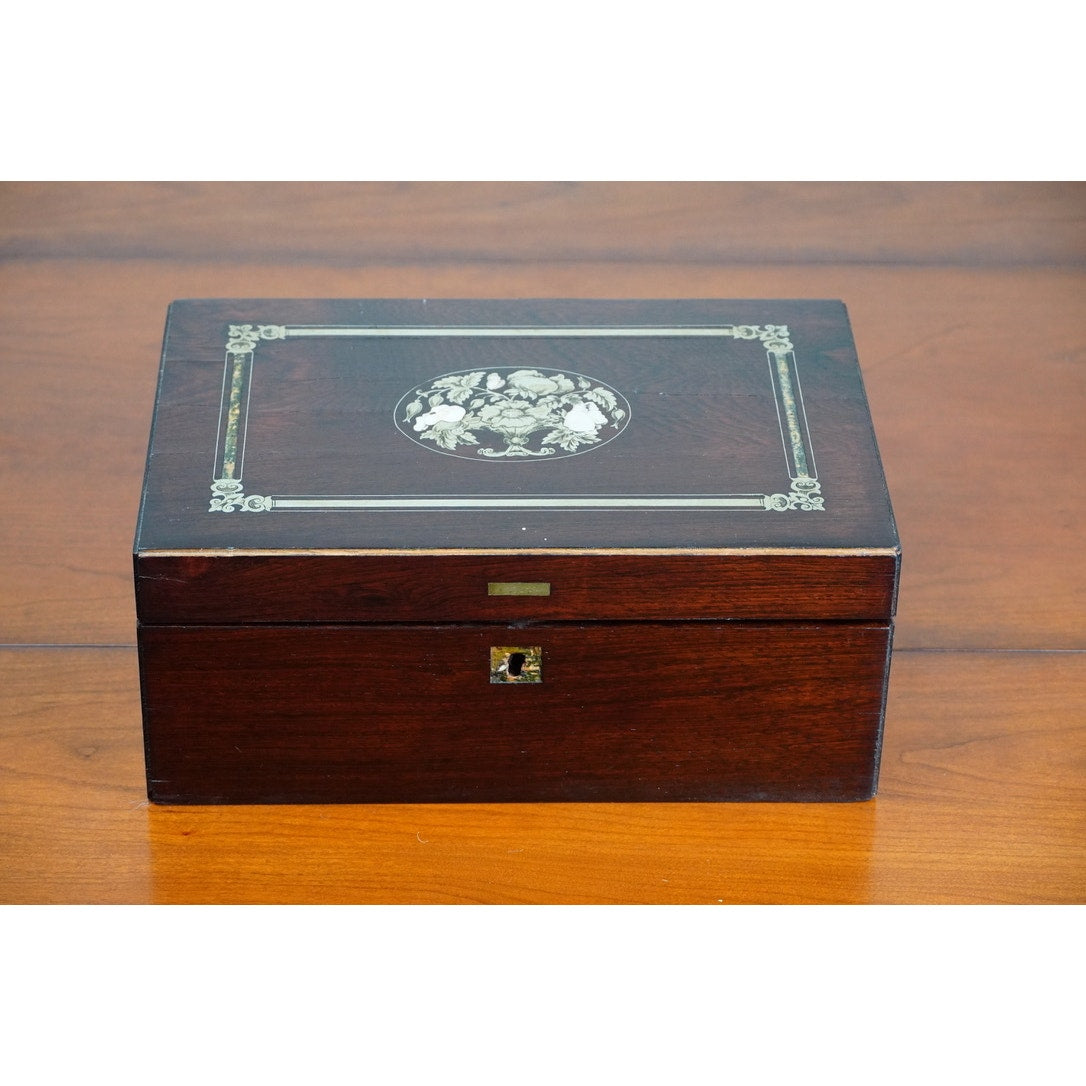 Antique Napoleon III Rosewood Lap Desk with Brass and Mother of Pearl Inlay