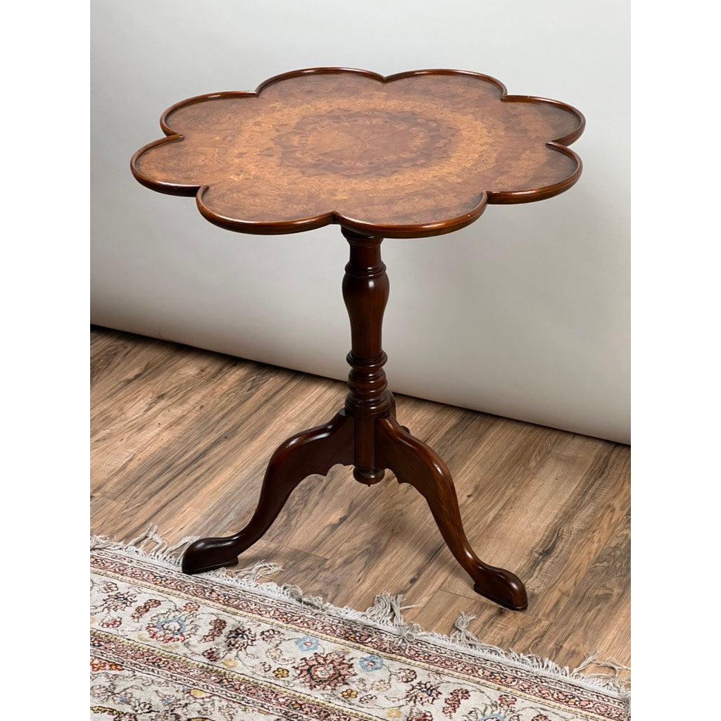 Vintage Walnut Burl Queen Anne Style Tilt Top Candle Stand